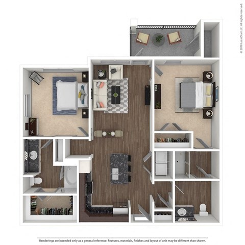 Floor plan for 2 beds, 2 baths, 1071 sqft